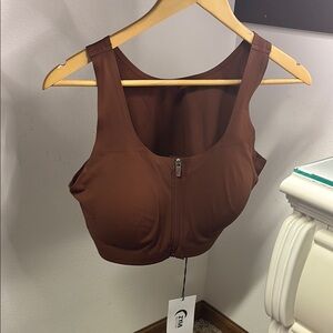 NWT ZYIA Large Brown Zipper (Front) Access Women's Bra A Classic Active  Look